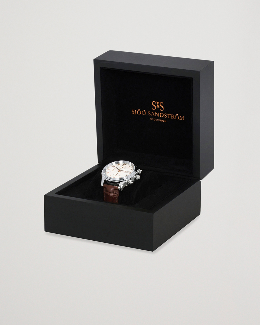 Hombres | Sjöö Sandström Royal Steel Chronograph 42mm Ivory/Brown Alligator | Sjöö Sandström | Royal Steel Chronograph 42mm Ivory/Brown Alligator