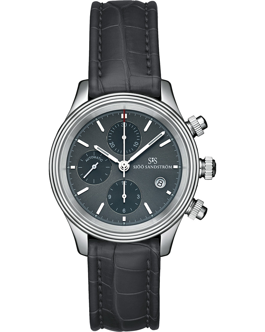 Hombres | Sjöö Sandström Royal Steel Chronograph Grey and Grey Alligator 42 mm | Sjöö Sandström | Royal Steel Chronograph Grey and Grey Alligator 42 mm