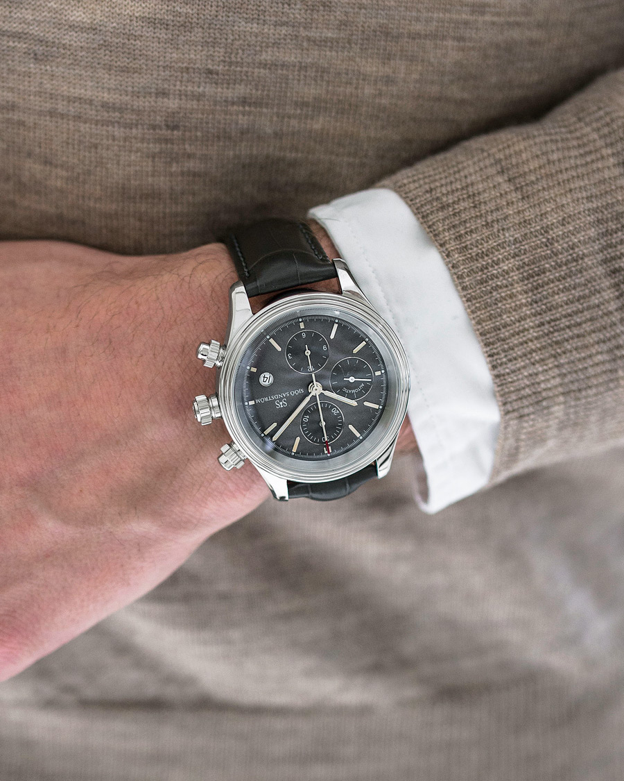Hombres | Sjöö Sandström Royal Steel Chronograph Grey and Grey Alligator 42 mm | Sjöö Sandström | Royal Steel Chronograph Grey and Grey Alligator 42 mm