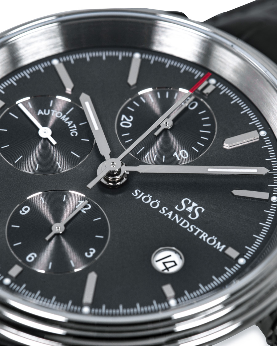 Hombres | Sjöö Sandström Royal Steel Chronograph Grey and Grey Alligator 42 mm | Sjöö Sandström | Royal Steel Chronograph Grey and Grey Alligator 42 mm