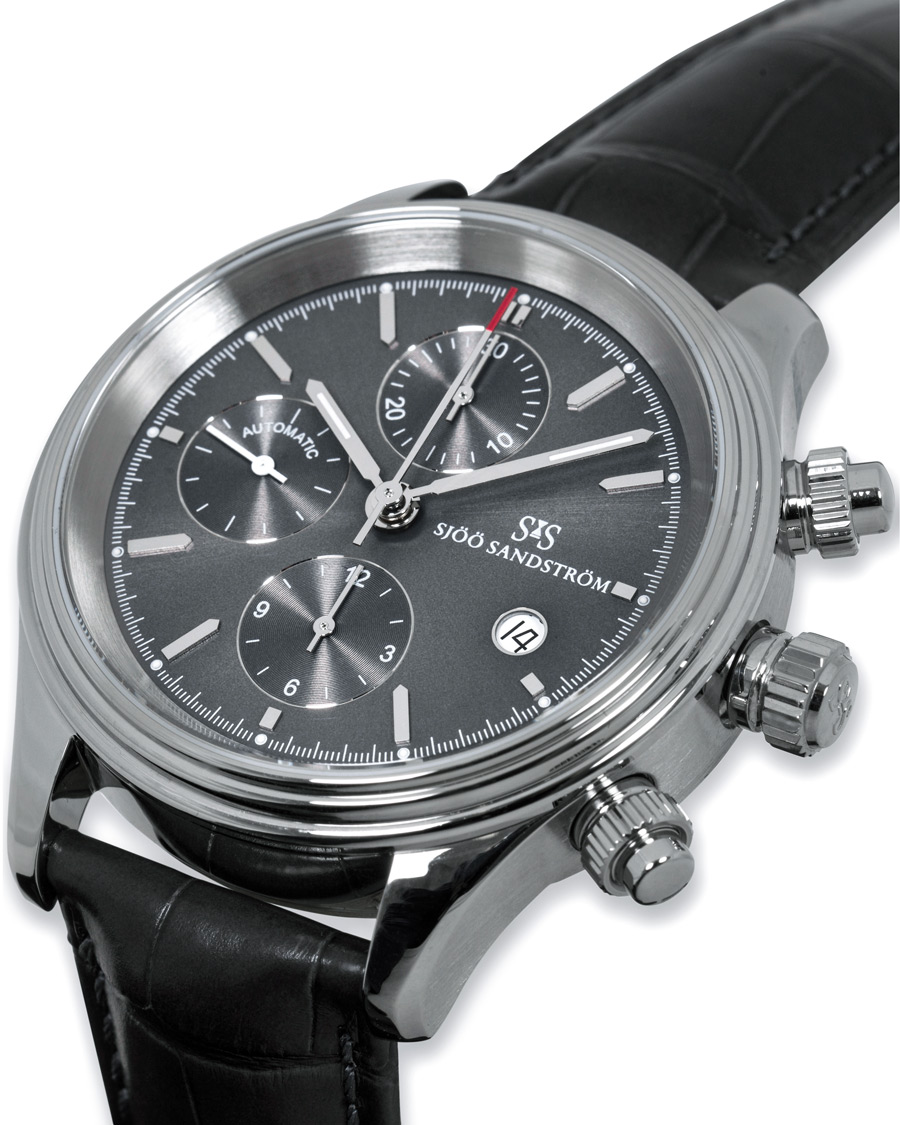 Hombres | Sjöö Sandström Royal Steel Chronograph Grey and Grey Alligator 42 mm | Sjöö Sandström | Royal Steel Chronograph Grey and Grey Alligator 42 mm