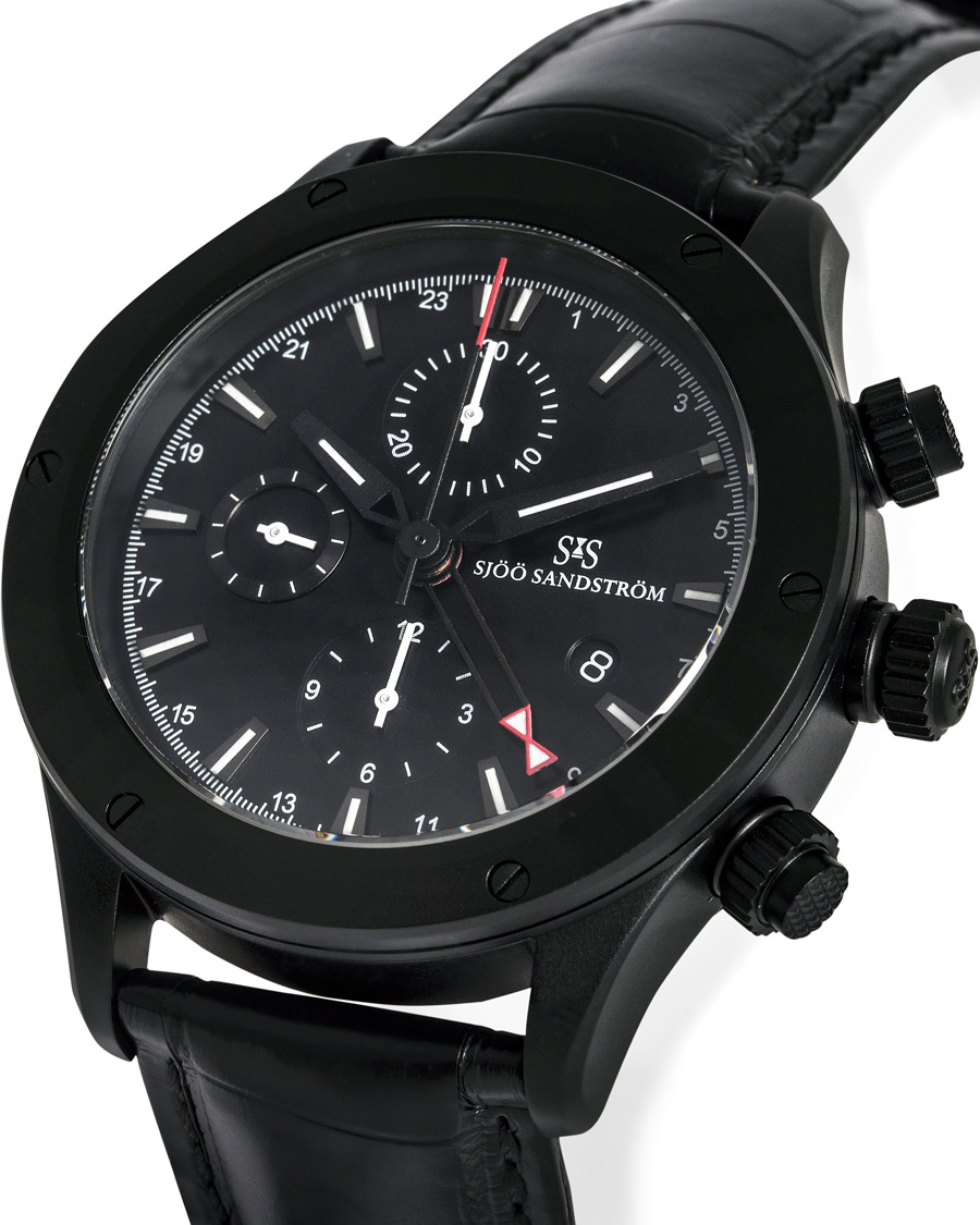 Hombres | Sjöö Sandström UTC Extreme 44,2mm Black and Black Alligator | Sjöö Sandström | UTC Extreme 44,2mm Black and Black Alligator