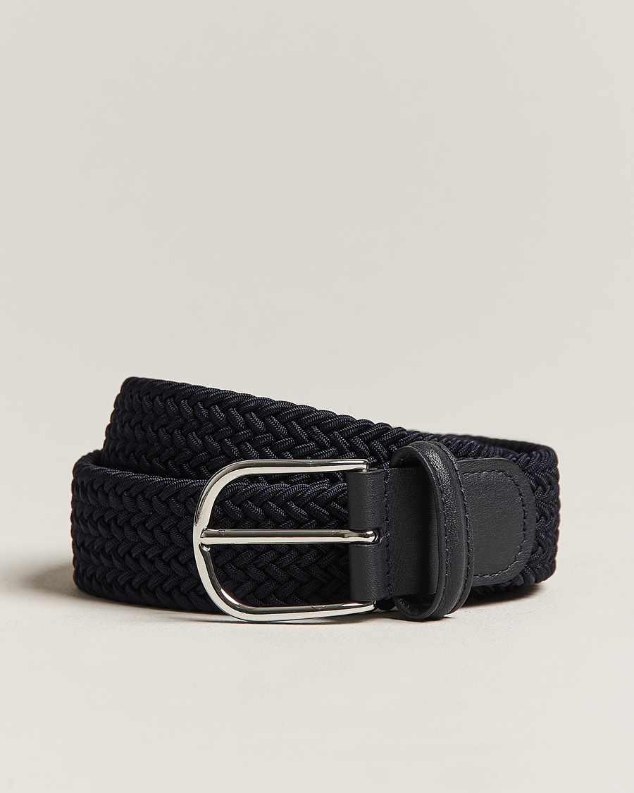 Hombres | Cinturones | Anderson's | Stretch Woven 3,5 cm Belt Navy