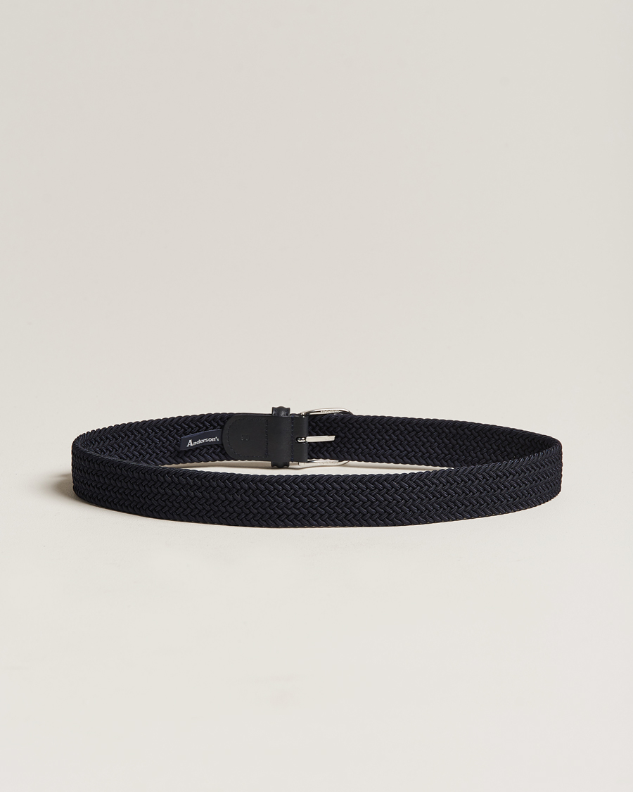 Hombres | Cinturones | Anderson's | Stretch Woven 3,5 cm Belt Navy