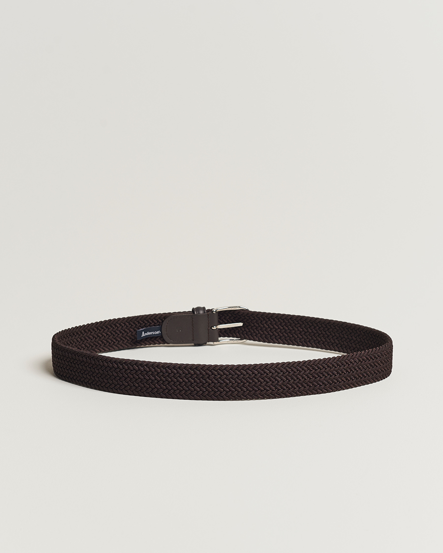 Hombres | Italian Department | Anderson's | Stretch Woven 3,5 cm Belt Brown