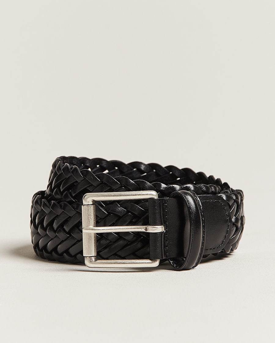 Hombres | Cinturones | Anderson's | Woven Leather 3,5 cm Belt Tanned Black
