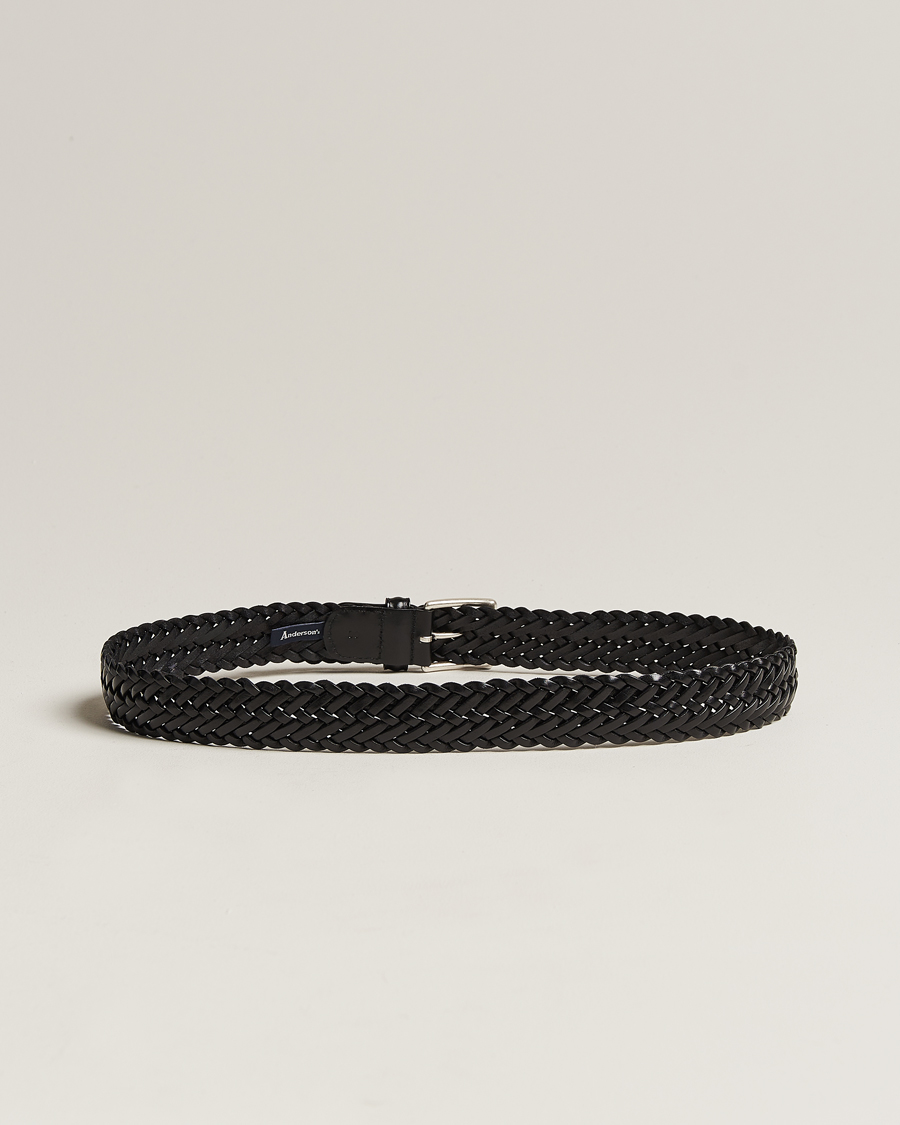 Hombres | Cinturones | Anderson's | Woven Leather 3,5 cm Belt Tanned Black