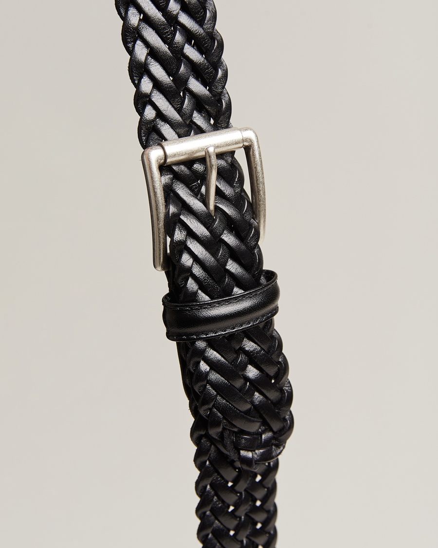 Hombres | Cinturones | Anderson's | Woven Leather 3,5 cm Belt Tanned Black