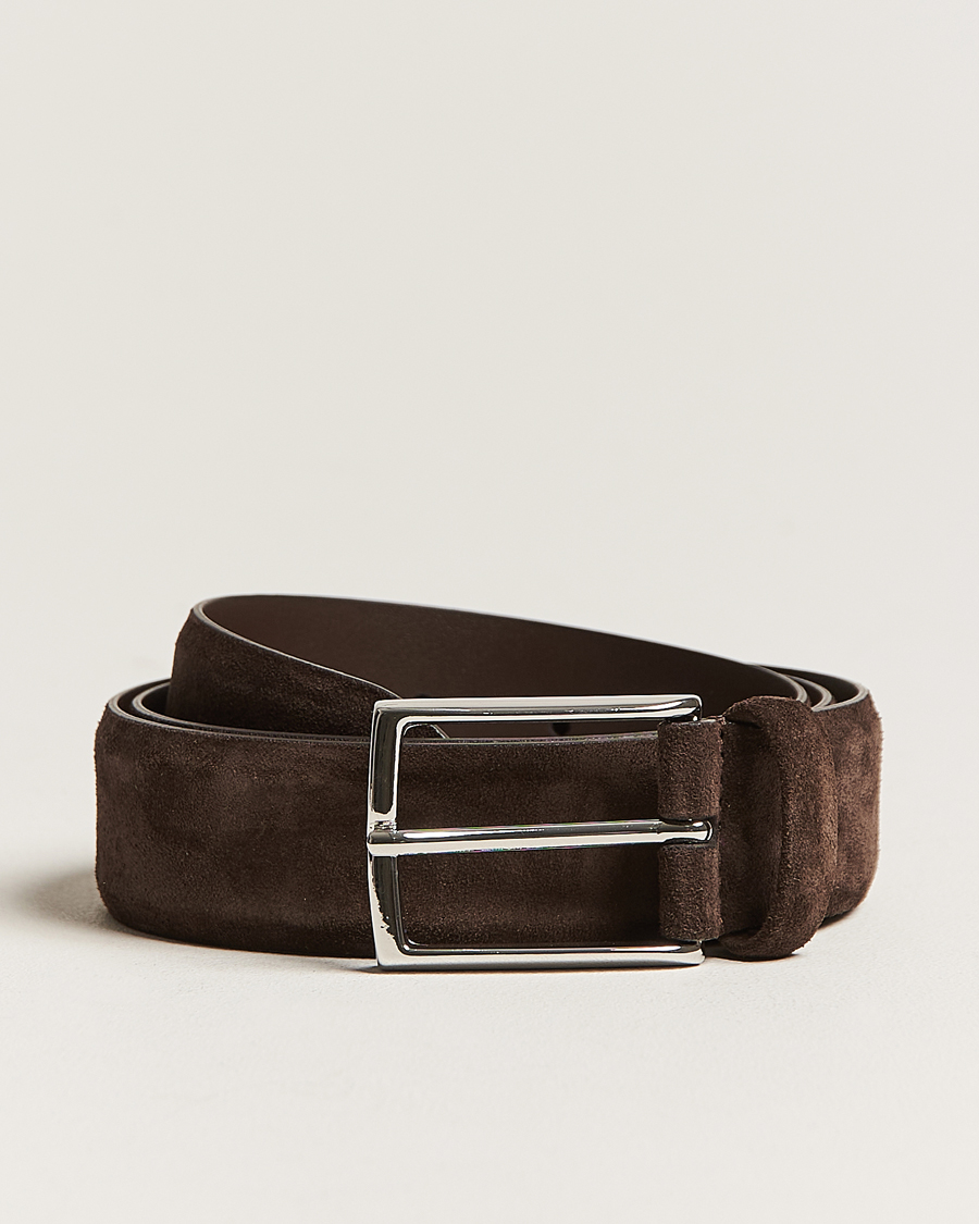 Hombres | Cinturones | Anderson's | Calf Suede 3,5 cm Belt Dark Brown