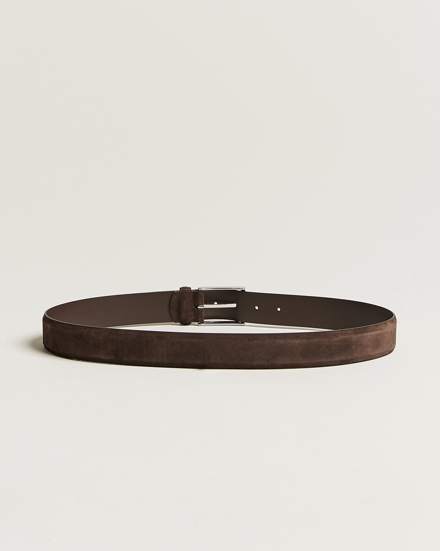 Hombres | Cinturones | Anderson's | Calf Suede 3,5 cm Belt Dark Brown