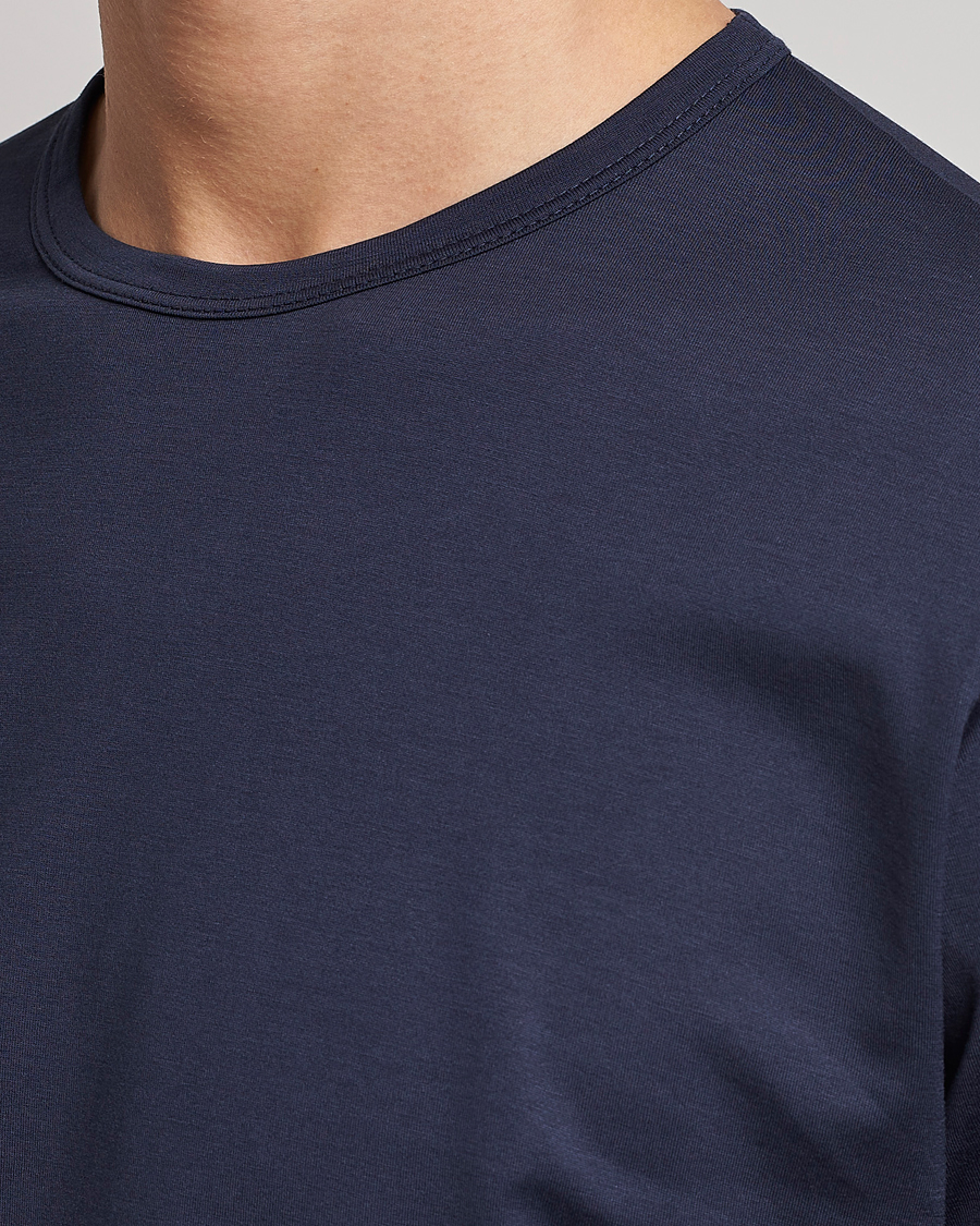 Hombres | Camisetas | Sunspel | Long Sleeve Crew Neck Cotton Tee Navy