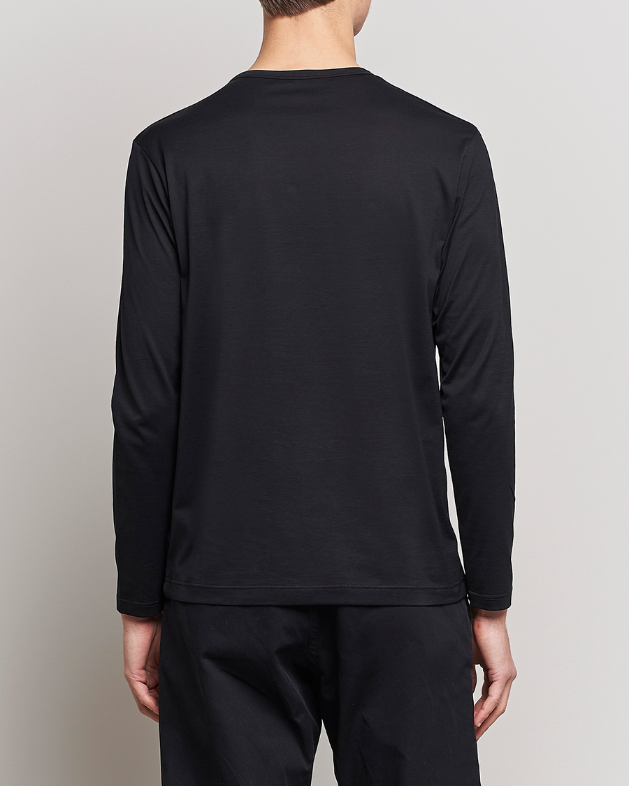 Hombres | Camisetas | Sunspel | Long Sleeve Crew Neck Cotton Tee Black