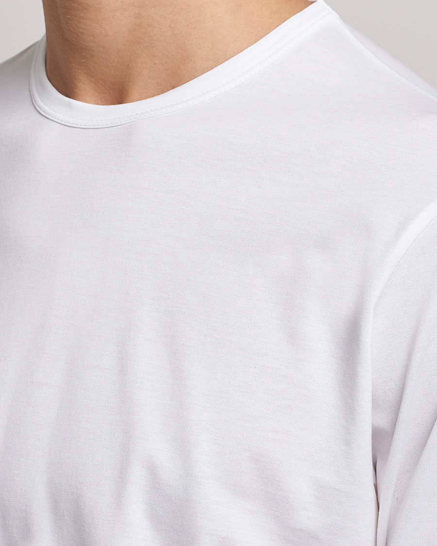 Hombres | Camisetas | Sunspel | Long Sleeve Crew Neck Cotton Tee White