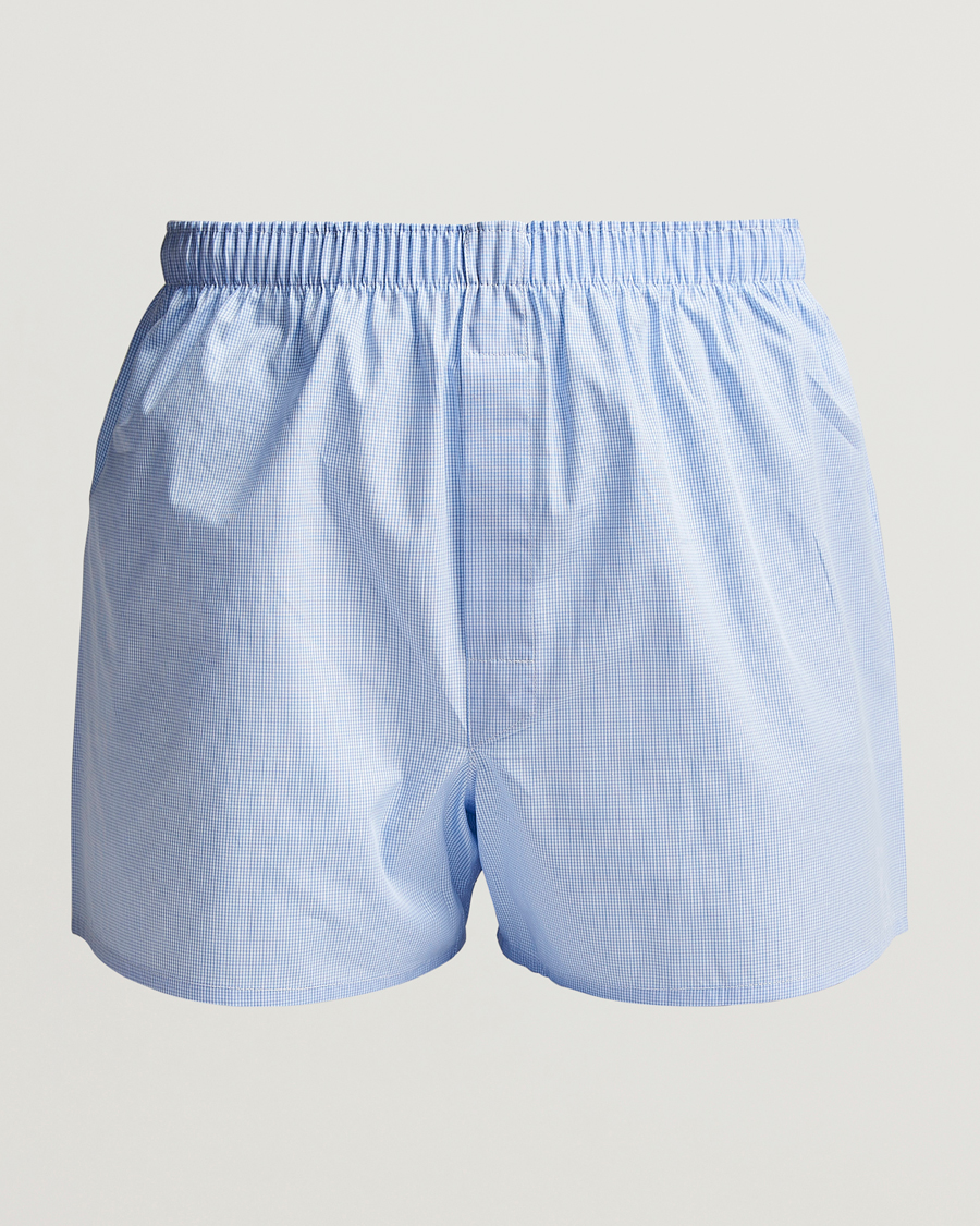 Hombres | Ropa interior y calcetines | Sunspel | Classic Woven Cotton Boxer Shorts Light Blue Gingham