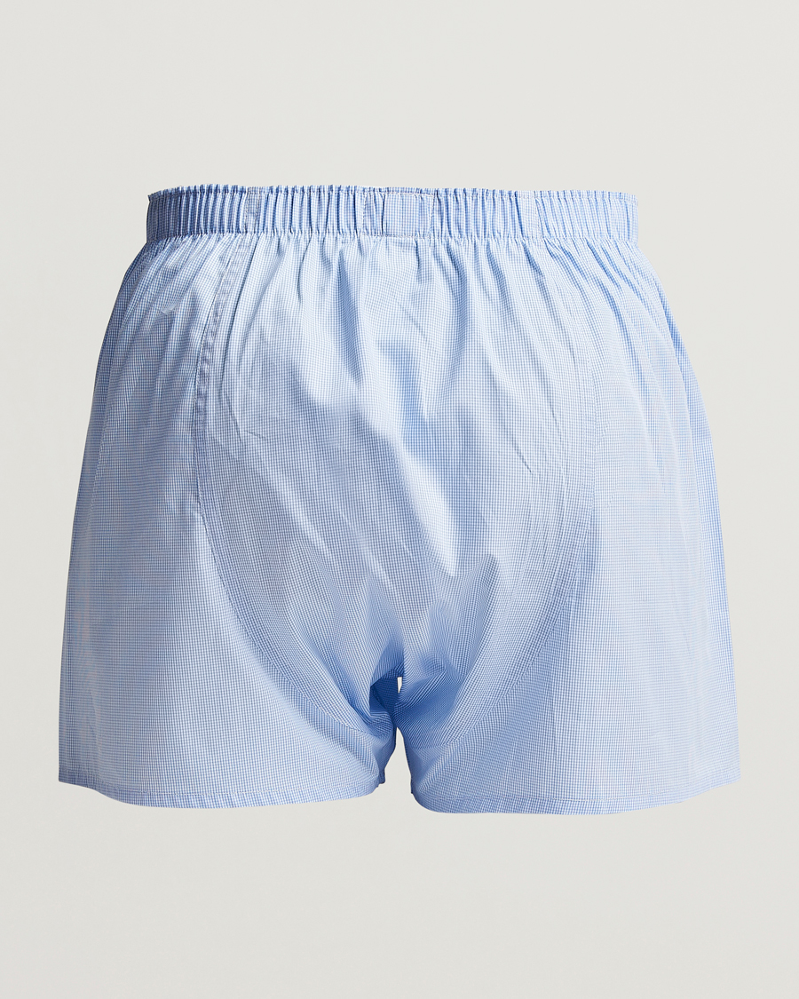 Hombres | Boxers | Sunspel | Classic Woven Cotton Boxer Shorts Light Blue Gingham