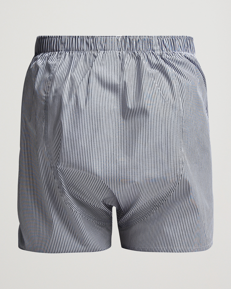 Hombres | Best of British | Sunspel | Classic Woven Cotton Boxer Shorts White/Light Blue