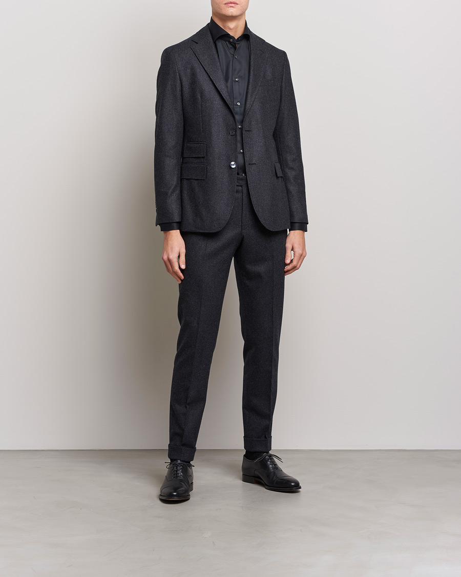 Hombres | Business & Beyond | Stenströms | Fitted Body Contrast Shirt Black