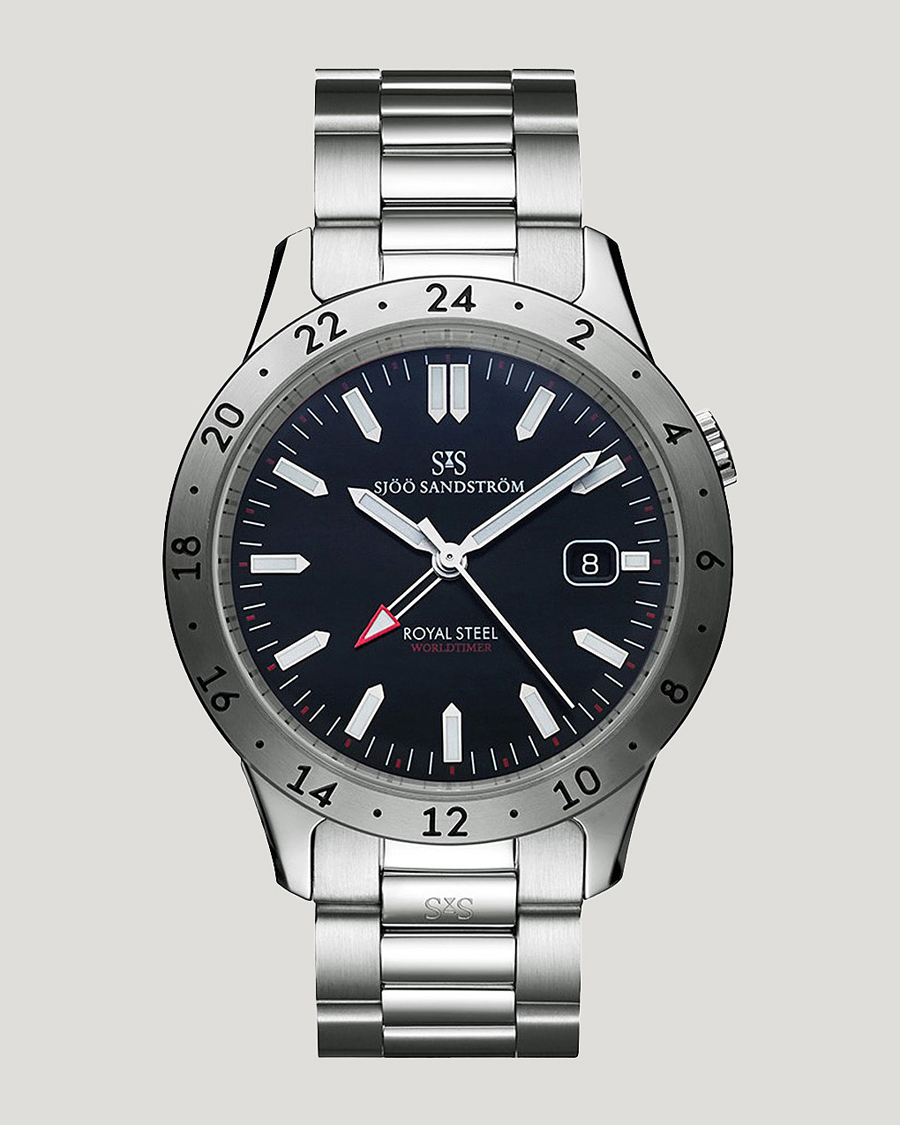 Hombres | Sjöö Sandström Royal Steel Worldtimer 41mm Black with Steel | Sjöö Sandström | Royal Steel Worldtimer 41mm Black with Steel