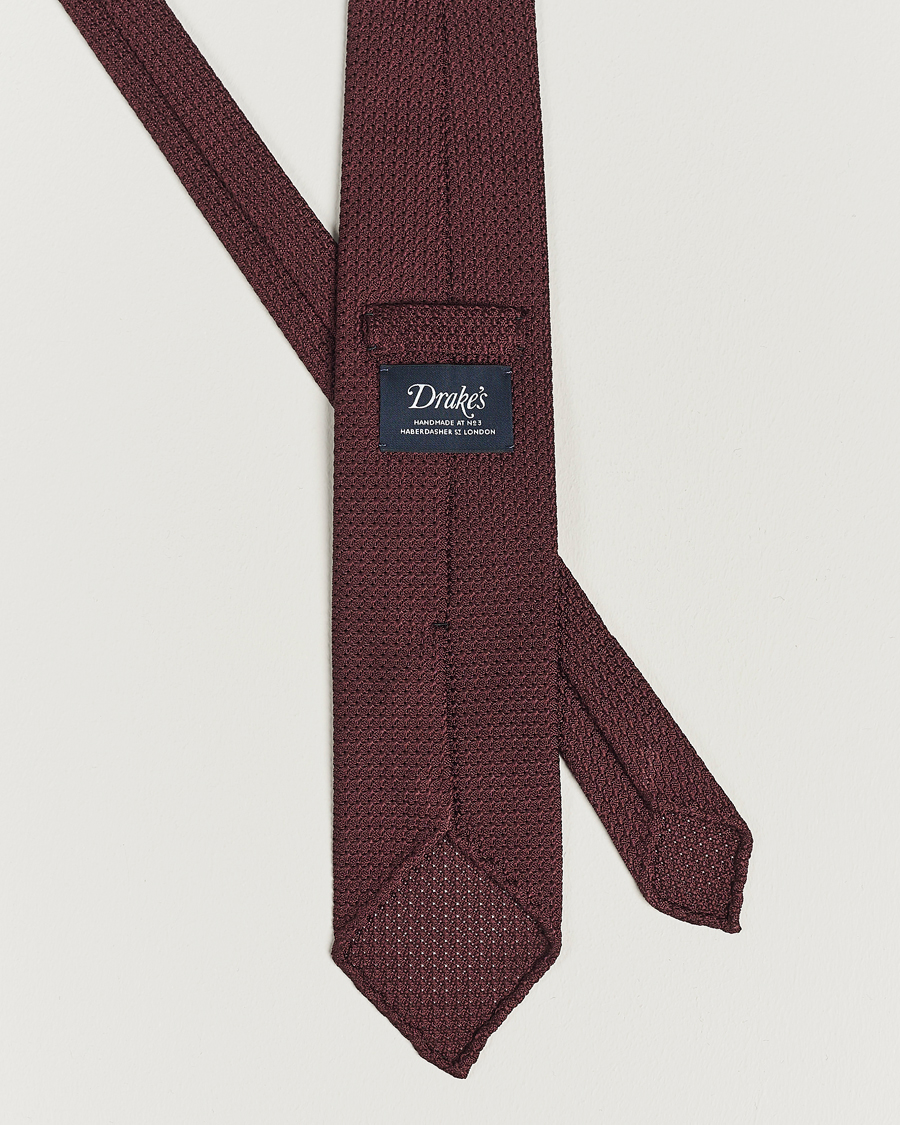 Hombres | Preppy Authentic | Drake's | Silk Grenadine Handrolled 8 cm Tie Wine Red