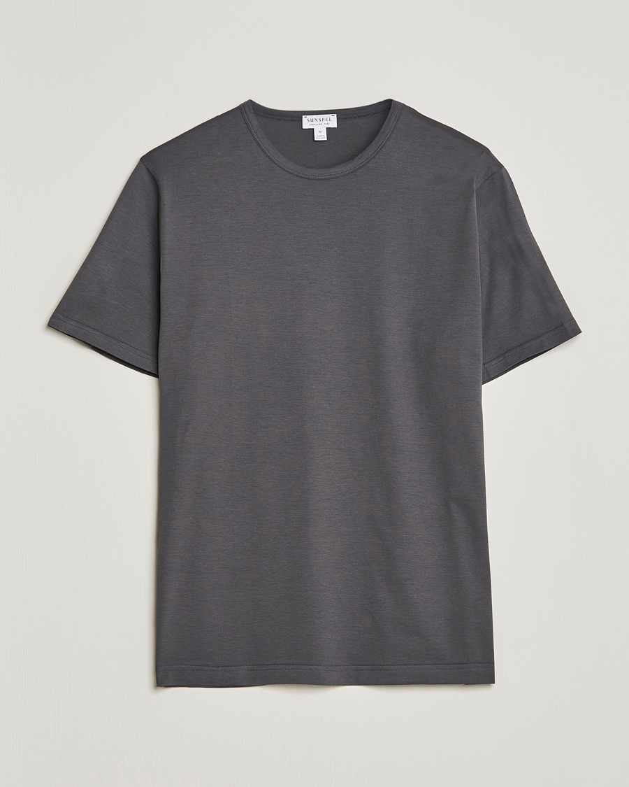 Hombres | Camisetas | Sunspel | Crew Neck Q82 Cotton T-Shirt Charcoal