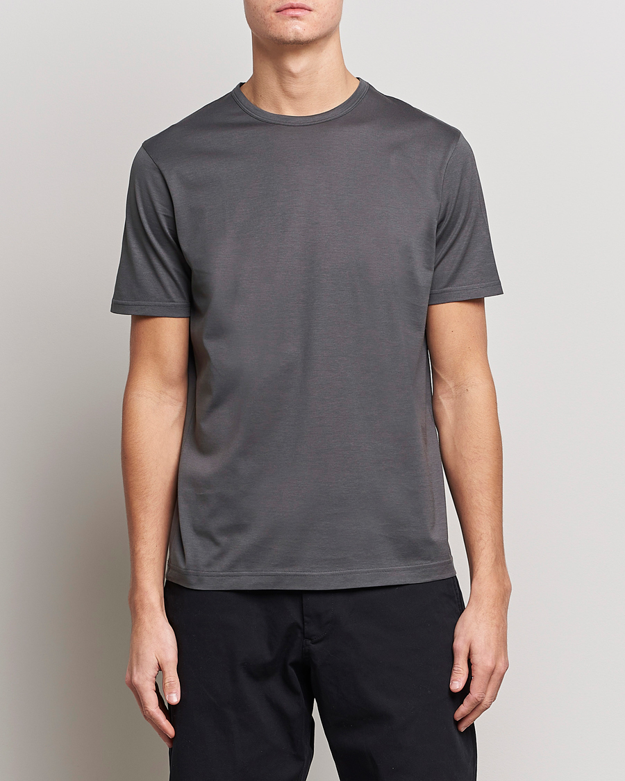 Hombres | Camisetas | Sunspel | Crew Neck Q82 Cotton T-Shirt Charcoal