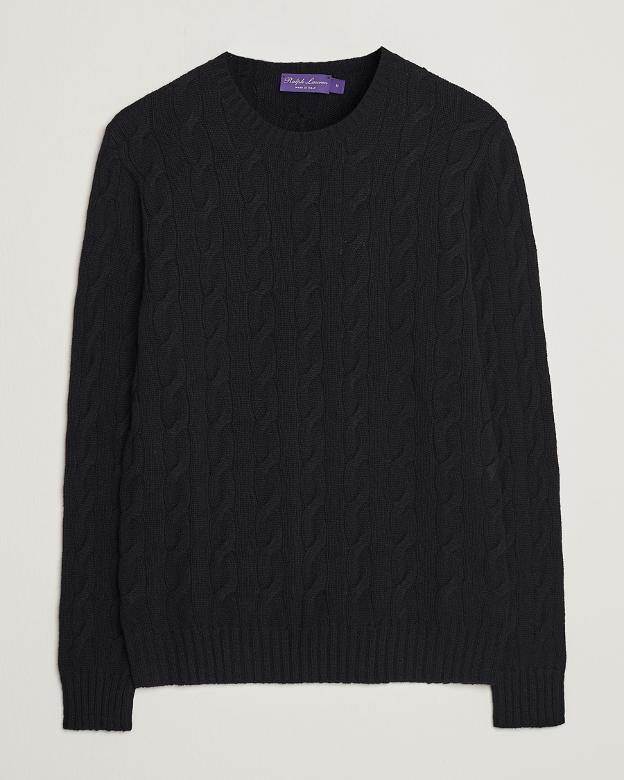 Hombres | Jerséis y prendas de punto | Ralph Lauren Purple Label | Cashmere Cable Crew Neck Sweater Black