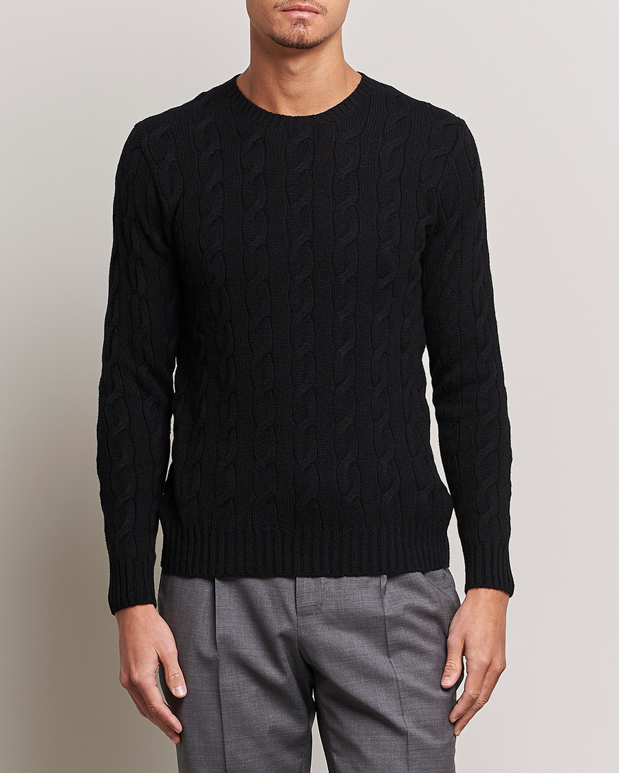 Hombres | Jerséis y prendas de punto | Ralph Lauren Purple Label | Cashmere Cable Crew Neck Sweater Black