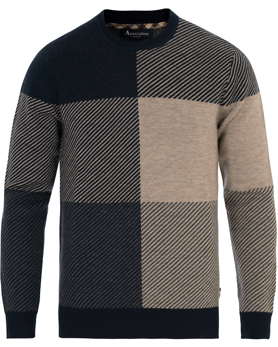 Hombres | Jerséis y prendas de punto | Aquascutum | Clapton Large Check Knit Navy