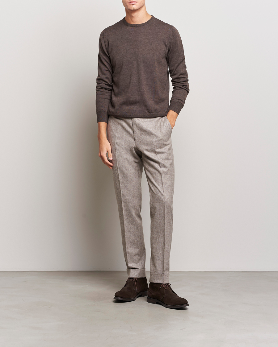 Hombres | Jerséis y prendas de punto | Gran Sasso | Merino Fashion Fit Crew Neck Pullover Brown