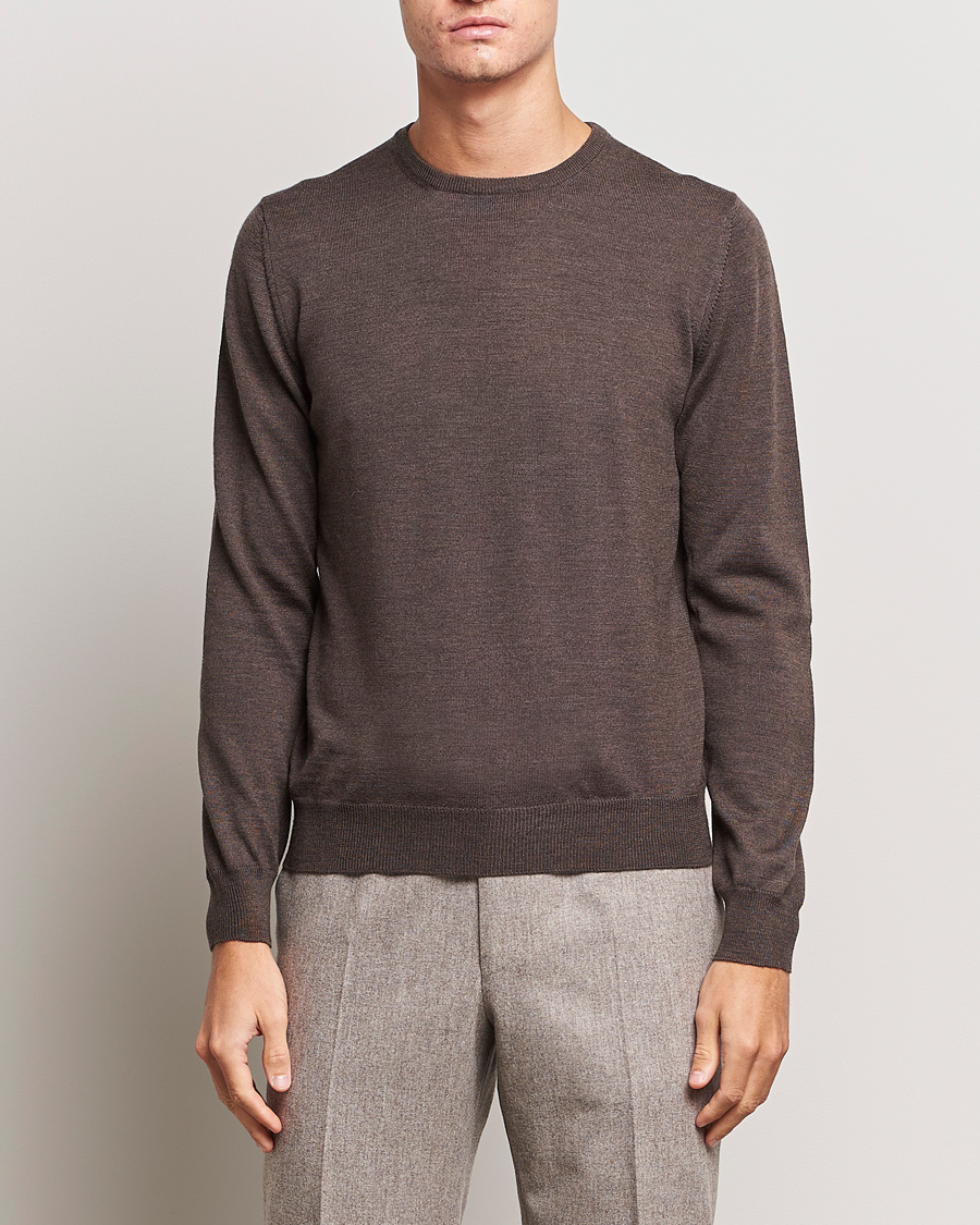 Hombres | Jerséis y prendas de punto | Gran Sasso | Merino Fashion Fit Crew Neck Pullover Brown