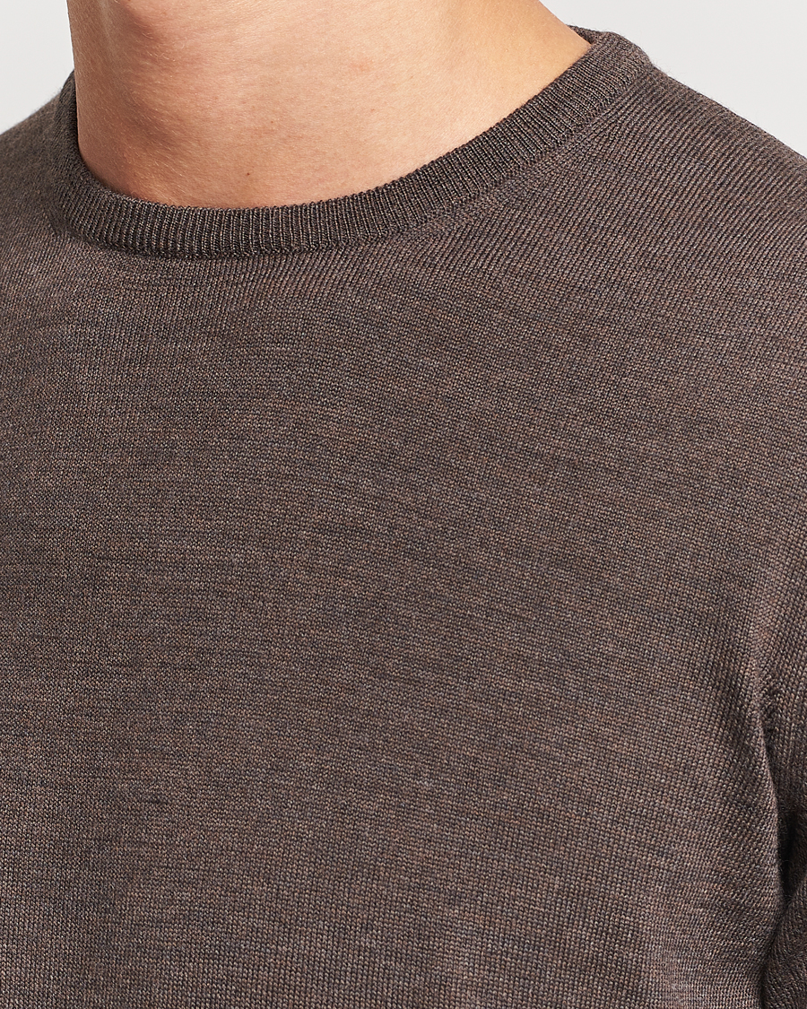 Hombres | Jerséis y prendas de punto | Gran Sasso | Merino Fashion Fit Crew Neck Pullover Brown