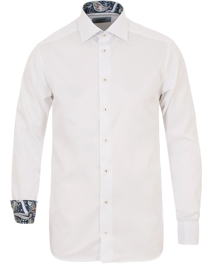 Hombres | Camisas | Eton | Super Sim Contrast Flower Shirt White