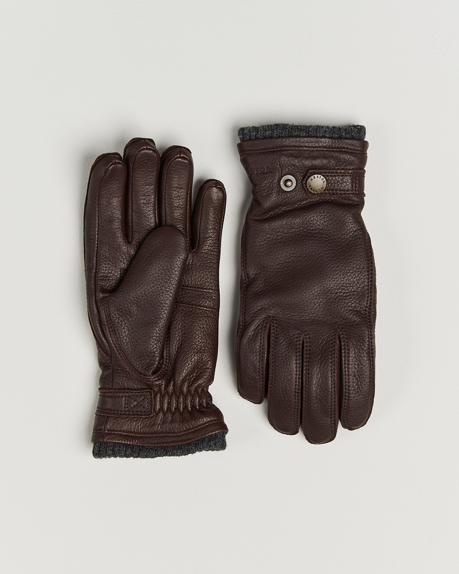 Hombres | Guantes | Hestra | Utsjö Fleece Lined Buckle Elkskin Glove Espresso