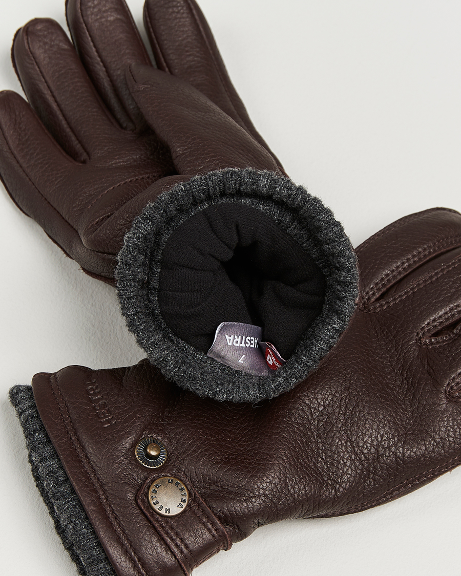Hombres | Guantes | Hestra | Utsjö Fleece Lined Buckle Elkskin Glove Espresso