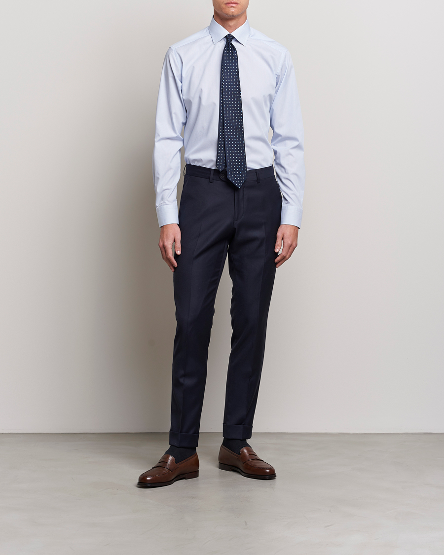 Hombres |  | Eton | Slim Fit Poplin Thin Stripe Shirt Blue/White