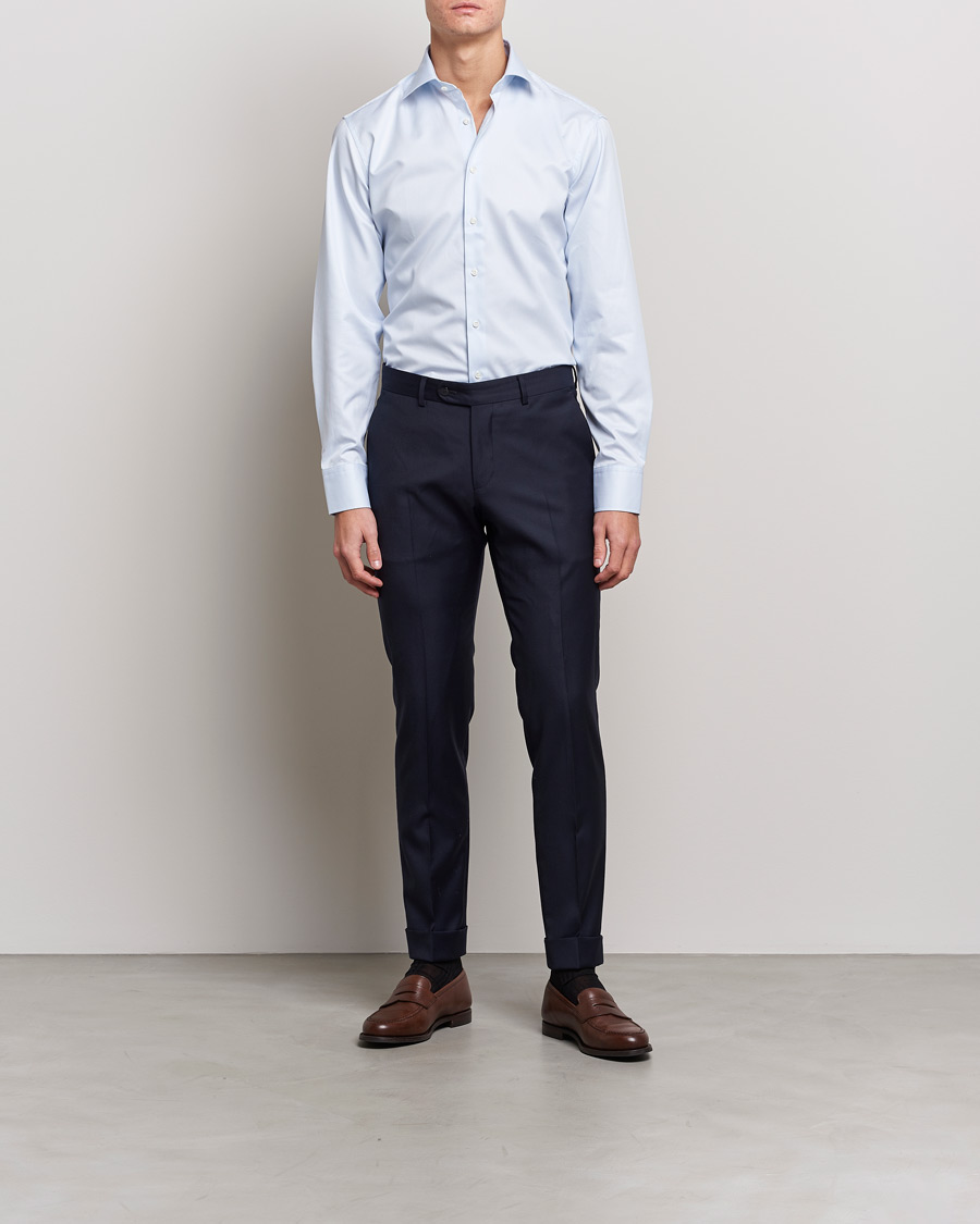 Hombres | Camisas de vestir | Stenströms | Fitted Body Thin Stripe Shirt White/Blue