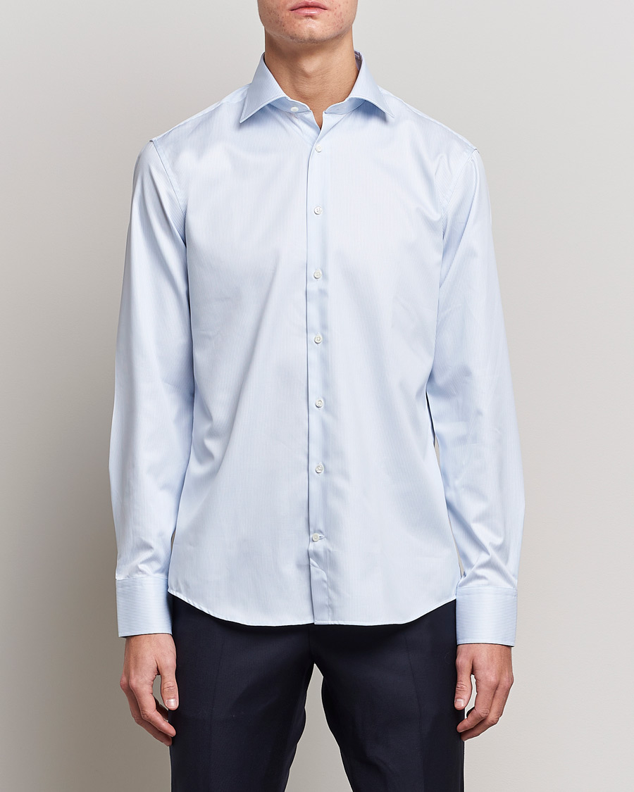 Hombres | Camisas | Stenströms | Fitted Body Thin Stripe Shirt White/Blue