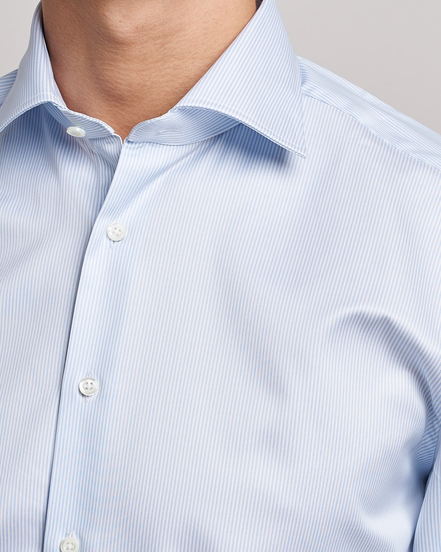 Hombres | Camisas | Stenströms | Fitted Body Thin Stripe Shirt White/Blue