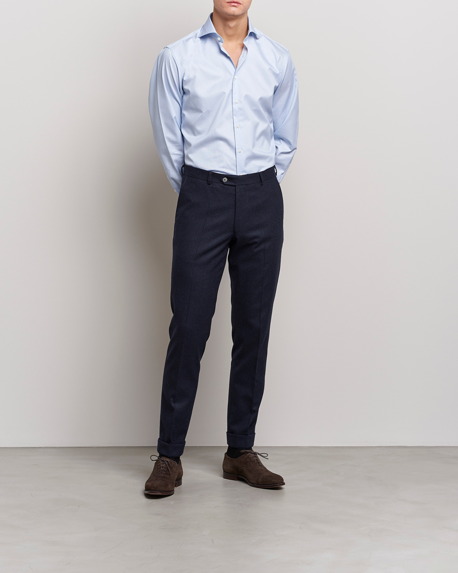 Hombres | Camisas de vestir | Stenströms | Fitted Body Thin Stripe Shirt White/Blue