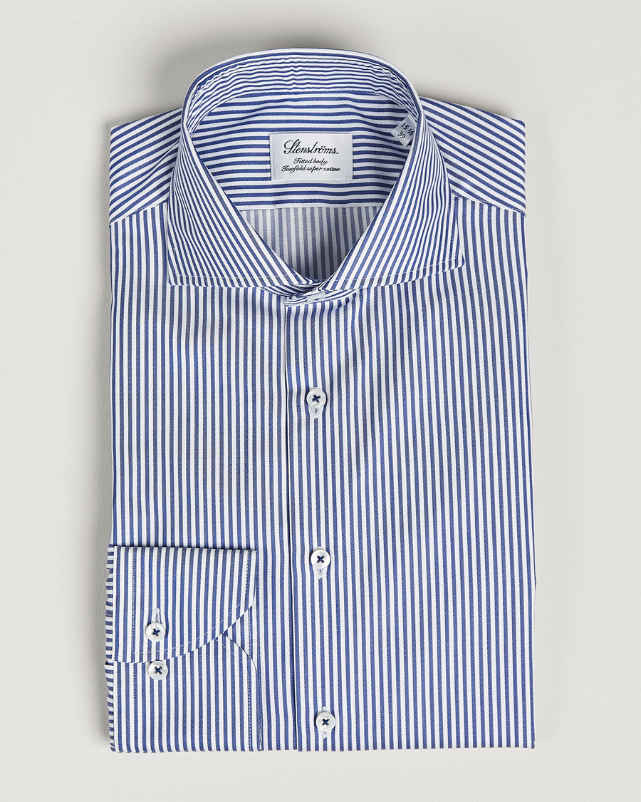 Hombres | Camisas | Stenströms | Fitted Body Stripe Shirt White/Blue