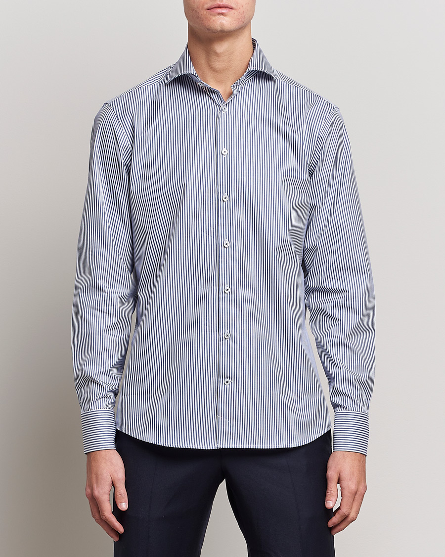 Hombres | Camisas | Stenströms | Fitted Body Stripe Shirt White/Blue