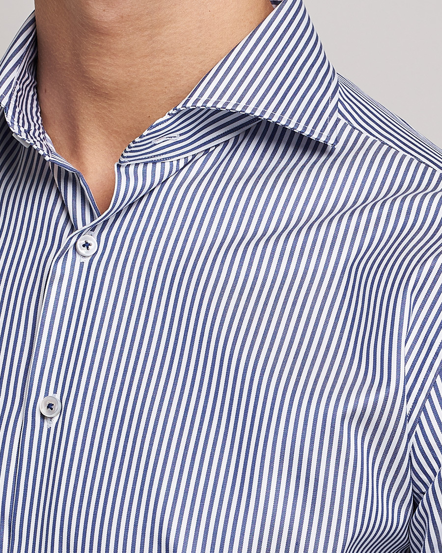 Hombres | Camisas | Stenströms | Fitted Body Stripe Shirt White/Blue