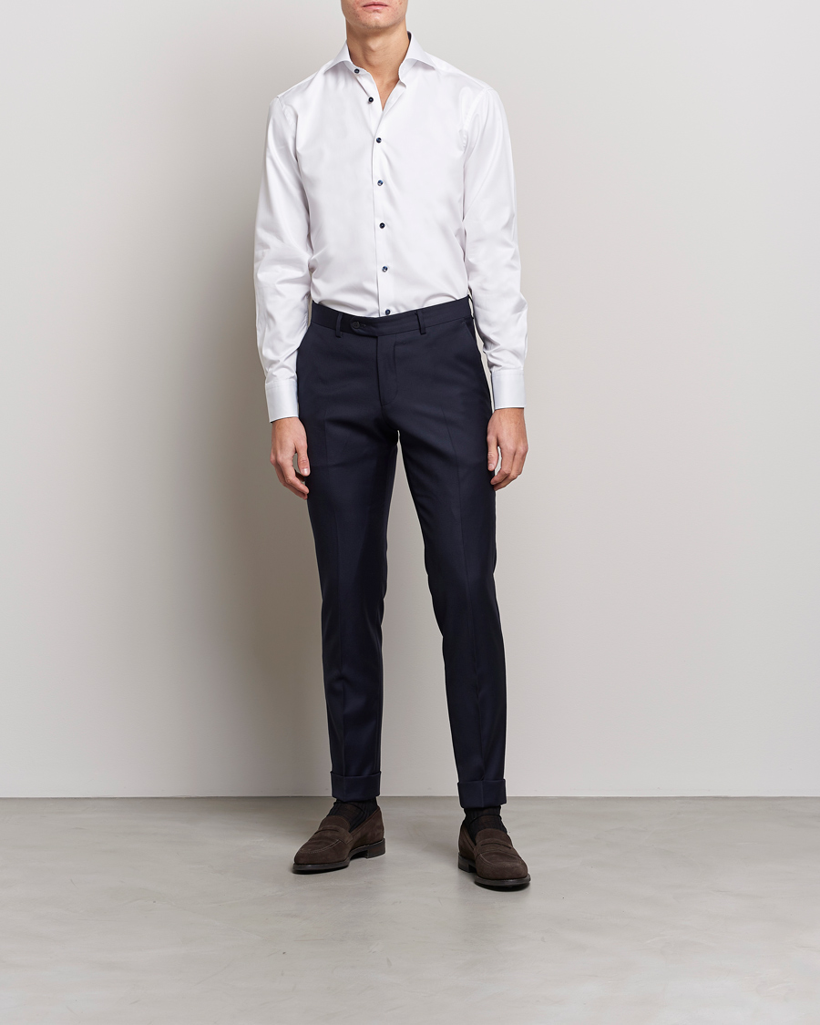 Hombres | Camisas | Stenströms | Fitted Body Contrast Shirt White