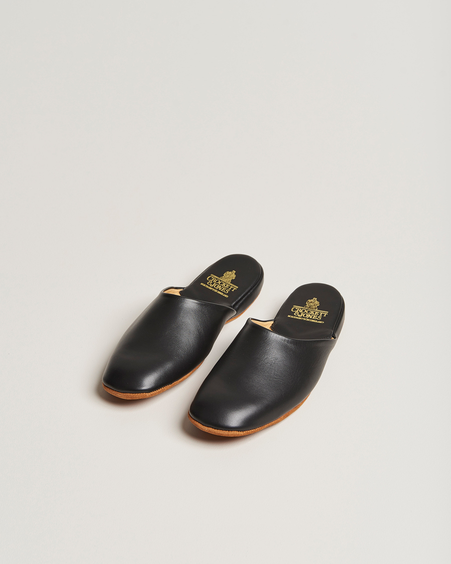 Hombres | Sandalias y chanclas | Crockett & Jones | Mule Calf Home Slipper Black