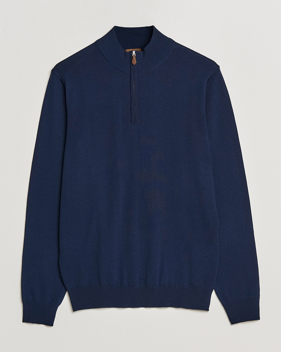 Hombres | Jerséis y prendas de punto | Stenströms | Merino Wool Half Zip Navy