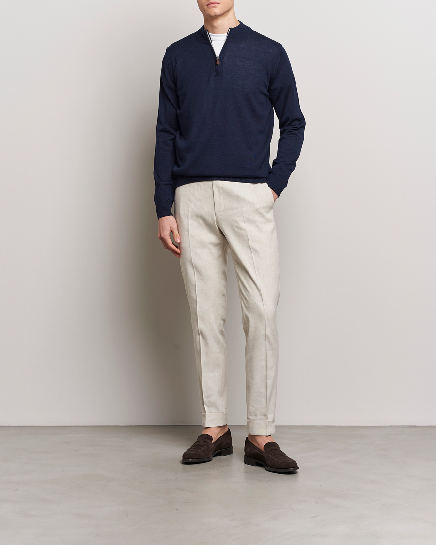 Hombres | Jerséis y prendas de punto | Stenströms | Merino Wool Half Zip Navy
