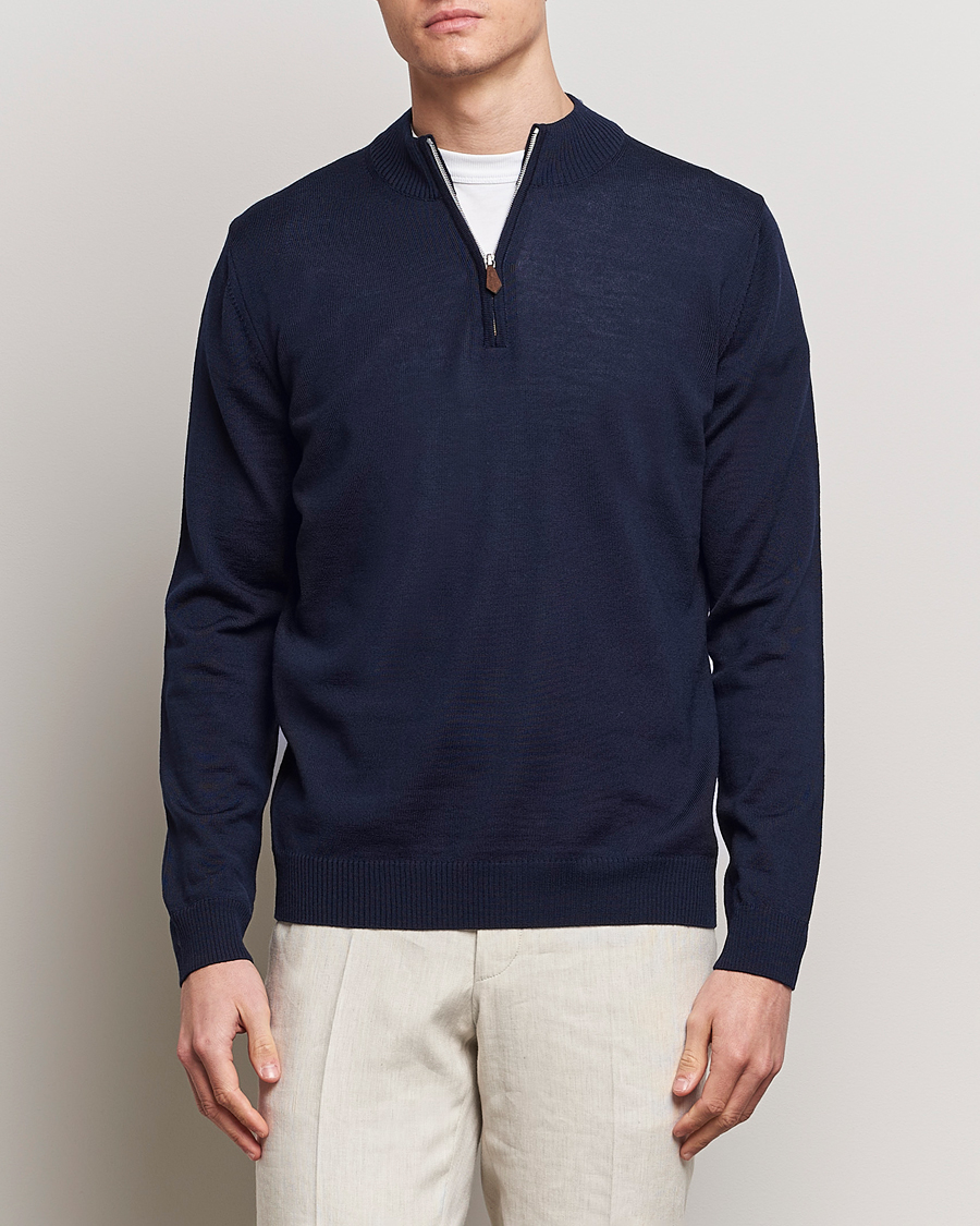 Hombres | Jerséis y prendas de punto | Stenströms | Merino Wool Half Zip Navy
