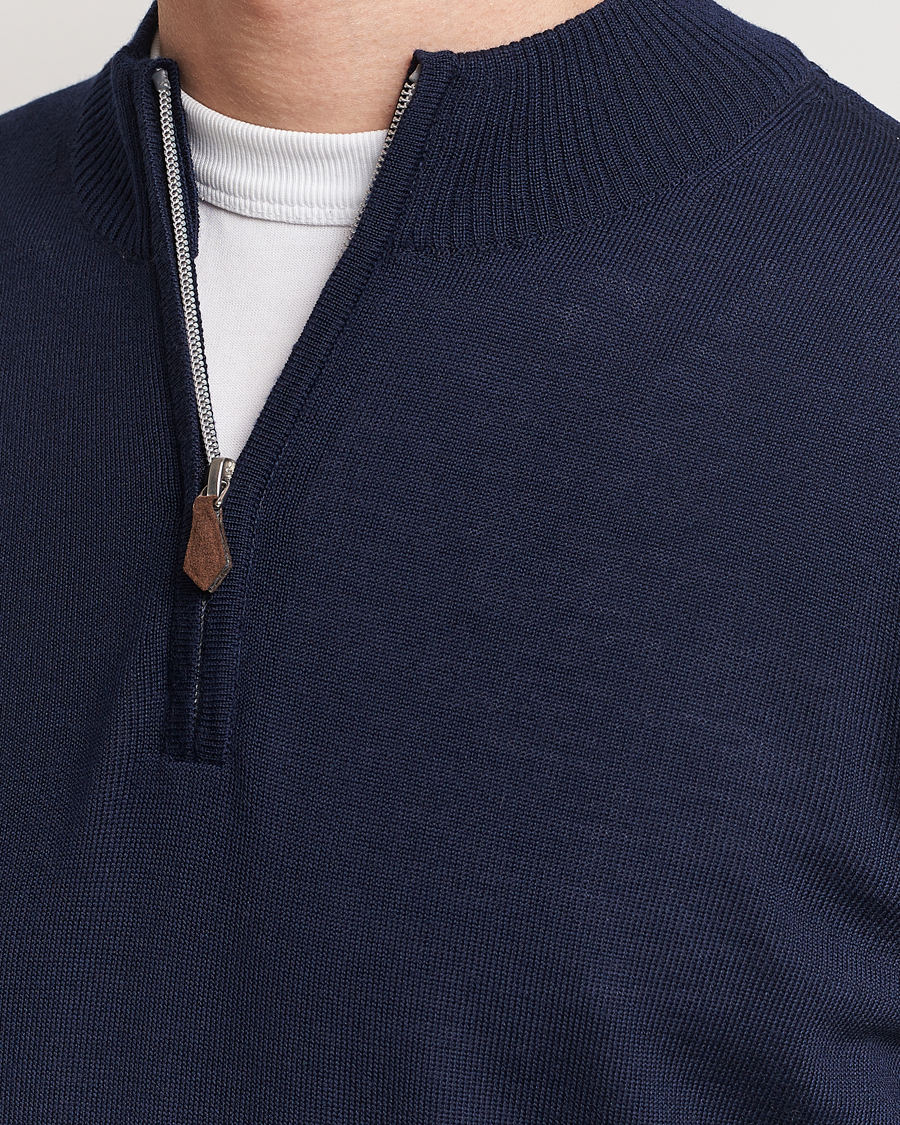 Hombres | Jerséis y prendas de punto | Stenströms | Merino Wool Half Zip Navy