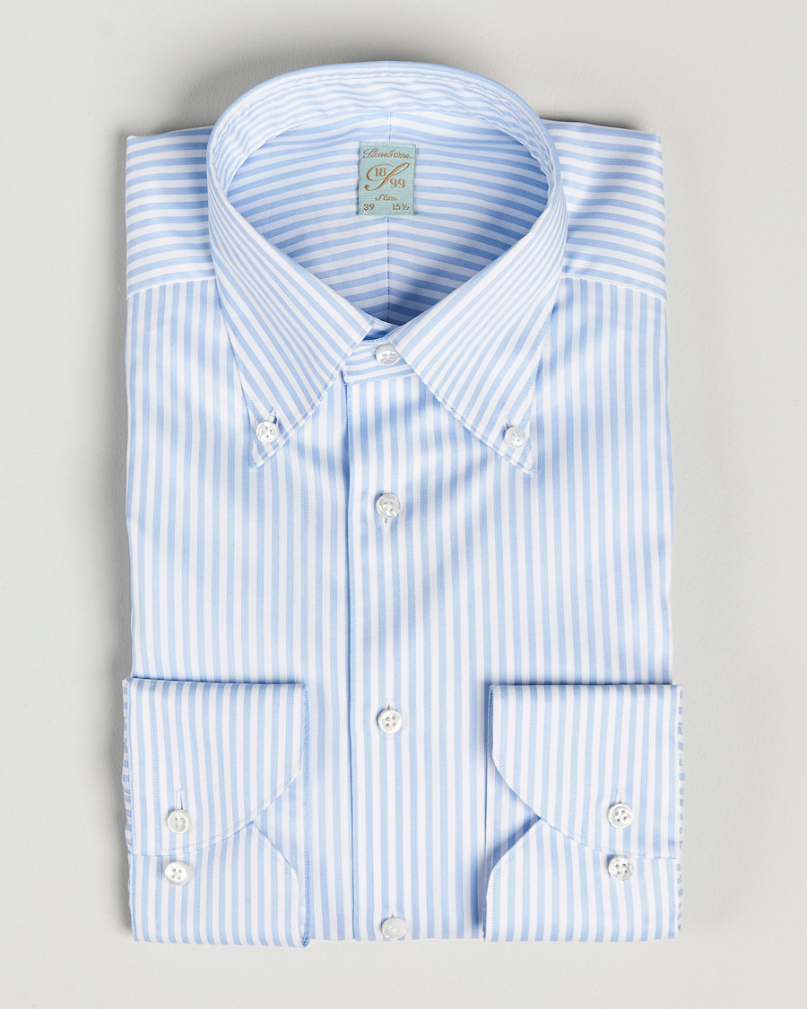Hombres | Camisas | Stenströms | 1899 Slimline Button Down Stripe Shirt White/Blue