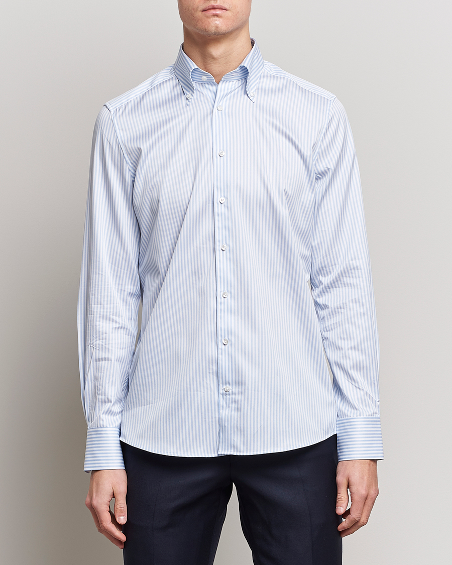 Hombres | Camisas | Stenströms | 1899 Slimline Button Down Stripe Shirt White/Blue